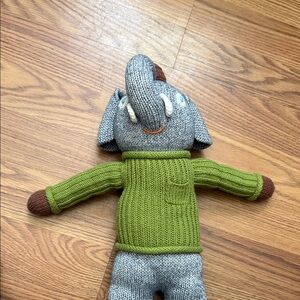 Gray Elephant Stuffed Animal with Green Sweater